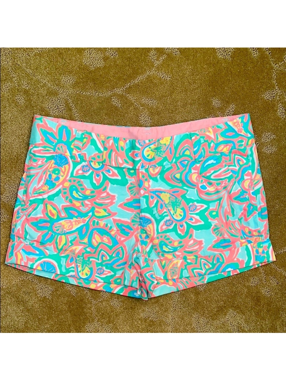 🩷🩵💛Lilly Pulitzer Aqua, Pink & Yellow Floral Print Jean Shorts